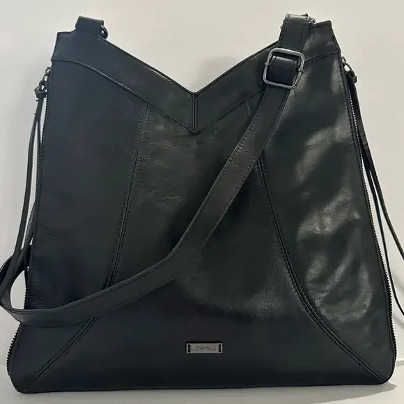 Joe’s Jeans Skyler Moto Black Leather Crossbody Bag Asymmetrical Zips